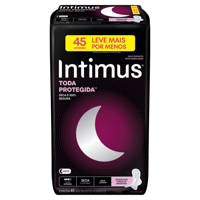 Absorvente Intimus Noturno Fluxo Intenso Cobertura Extra Suave Com Abas Com 45 Unidades em Oferta na Shopee