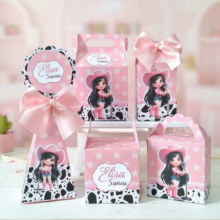 KIT PEGUE E MONTE - Boiadeira Rosa - Lembrancinhas de Aniversario - Caixinha Personalizada