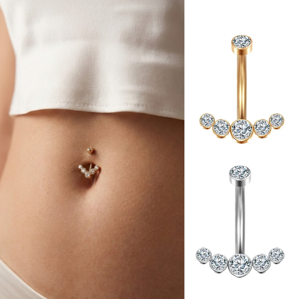 Piercing Umbigo Cluster Cacho Zircônias Cravejado Aço Cirúrgico Anti Alérgico Dourado Prata em Oferta na Shopee