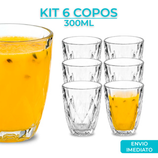 Jogo 3/6 Copos Baixos Diamond 300ml Vidro Grosso Diamante Luxo em Oferta na Shopee
