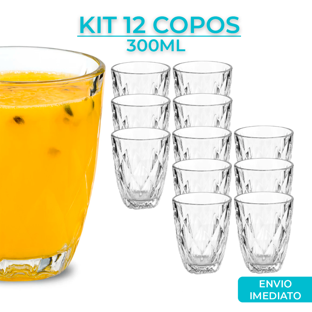 Jogo 3/6/12 Copos Baixos Diamond 300ml Vidro Grosso Diamante Luxo em Oferta na Shopee