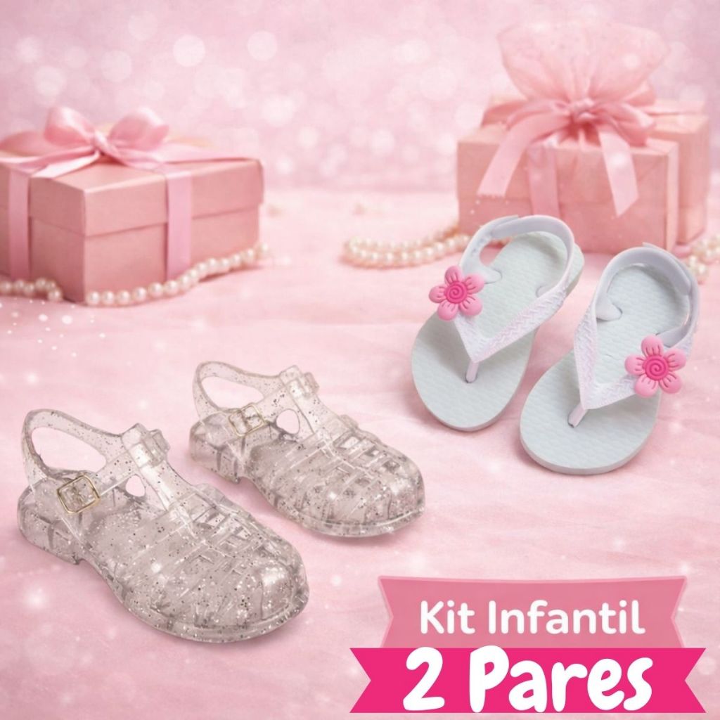 Kit Conjunto 2 Pares Chinelo Infantil Menina Sandalia Anos 90 Feminina Envio Rápido
