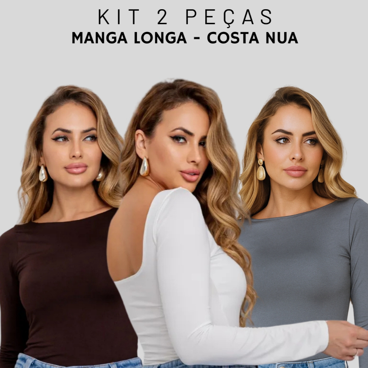 KIT 2 Blusas Manga Longa Costa Nua Feminina Suplex Segunda Pele Básica