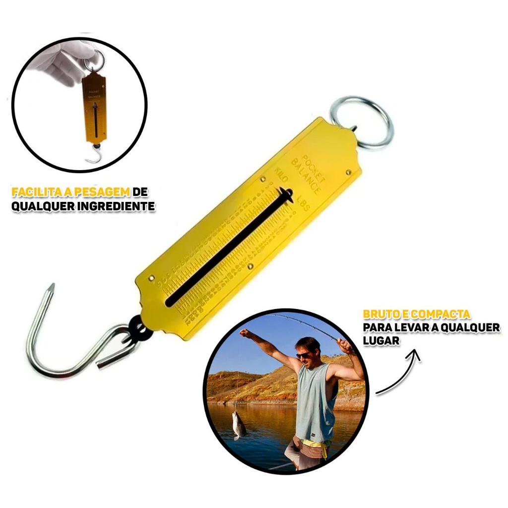 Imagem Balança Peixeira Metal 12Kg Manual Para Pesca Mala Com Gancho Fácil