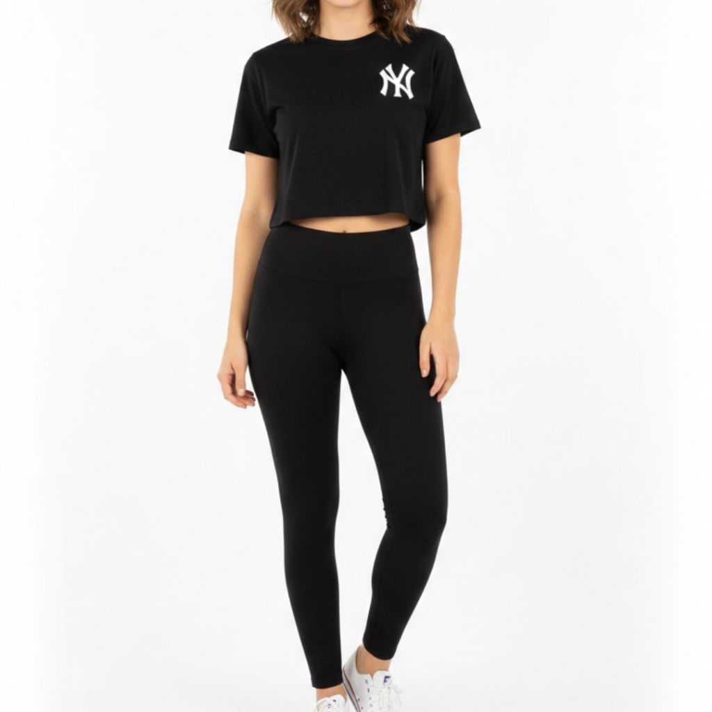 Conjunto Feminino New York Calça Legging + Cropped Algodão 30.1 Academia Treino e Casual Estampado