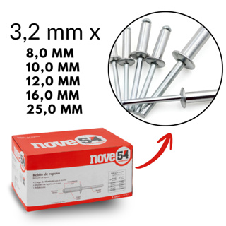 Rebite de repuxo de alumínio 3,2 mm caixa com 1.000 peças NOVE54 em Oferta na Shopee