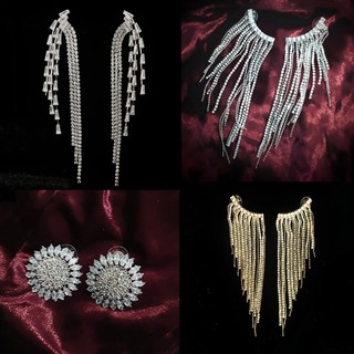 Brinco Strass Festa Casamento Carnaval Prata Dourado Franja Cascata Brinco Grande