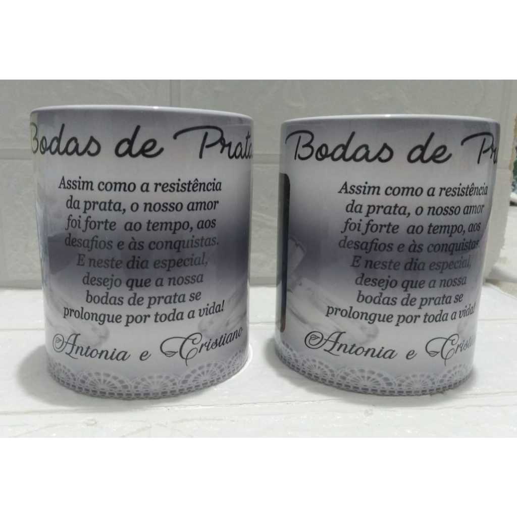 KIT PERSONALIZADO BODAS DE PRATA BODAS DE OURO COM DUAS CANECAS E CAIXINHA EM MDF