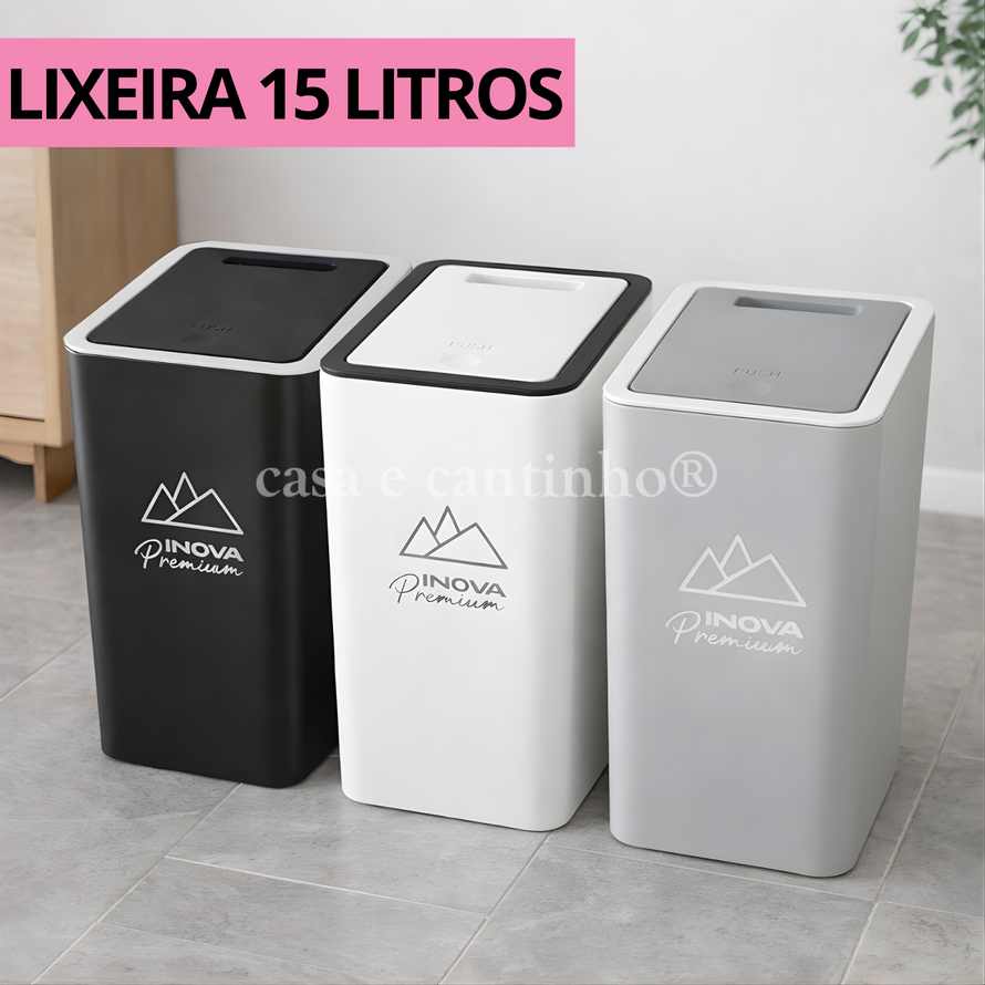 Lixeira Compacta 15L com Tampa Click Premium Para Cozinha Escritório Banheiro Multiuso em Oferta na Shopee