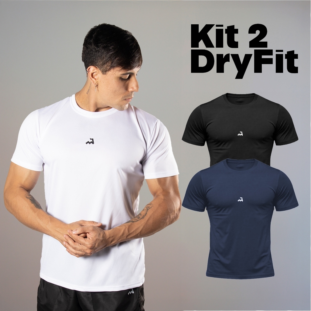 Kit 2 Camiseta Makt Dry Fit Masculina Manga Curta Fitness Academia Corrida CrossFit Poliester Premium L04