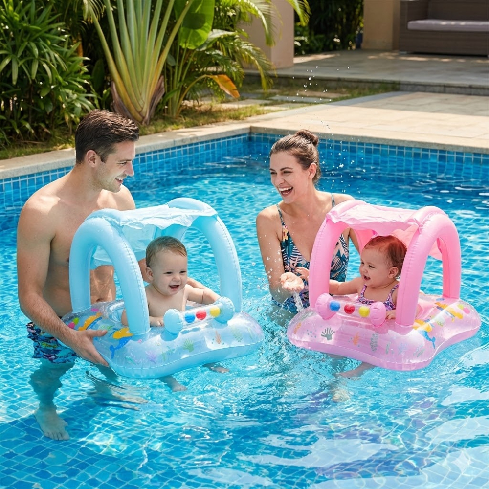 Boia Fralda Coberta Bebê Bote Menino Menina Inflável Proteção Solar Piscina Praia Infantil Rosa Azul Masculina Feminina