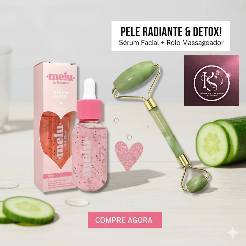 Kit Serum Facial Melu  + Rolo Massageador Pedra de Jade - ESCOLHA O SEU.. em Oferta na Shopee