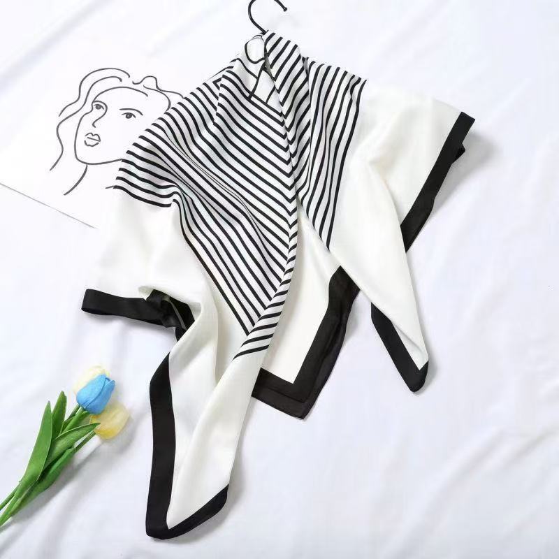 Lenço de seda listrado, 90x90 cm, lenço de seda sarjada, luxuoso e confortável, pode ser usado como xale. em Oferta na Shopee