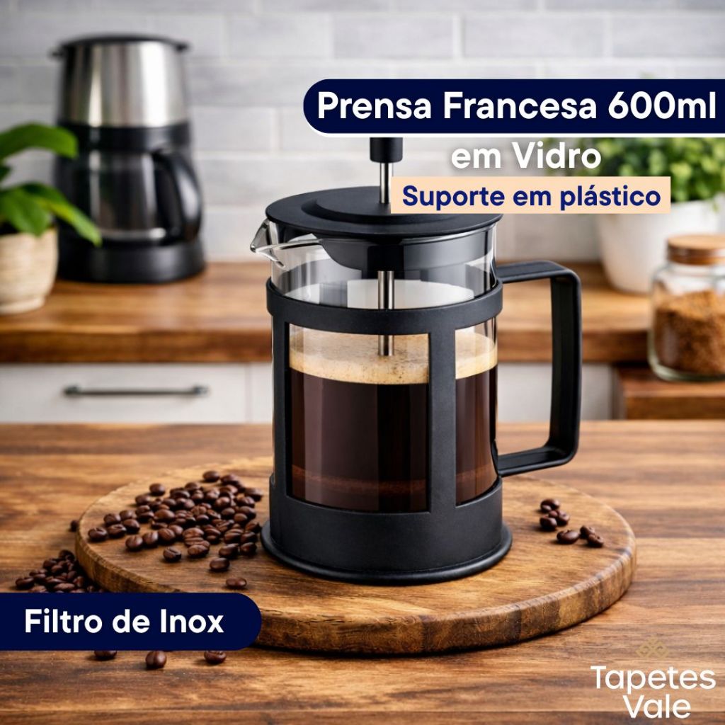 Cafeteira Prensa Francesa 600ml Café Manual com Filtro de Aço Inoxidável