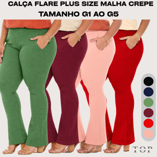 Calça Feminina Legging Flare Plus Size com Bolso Bailarina Malha Crepe Cintura Alta em Oferta na Shopee