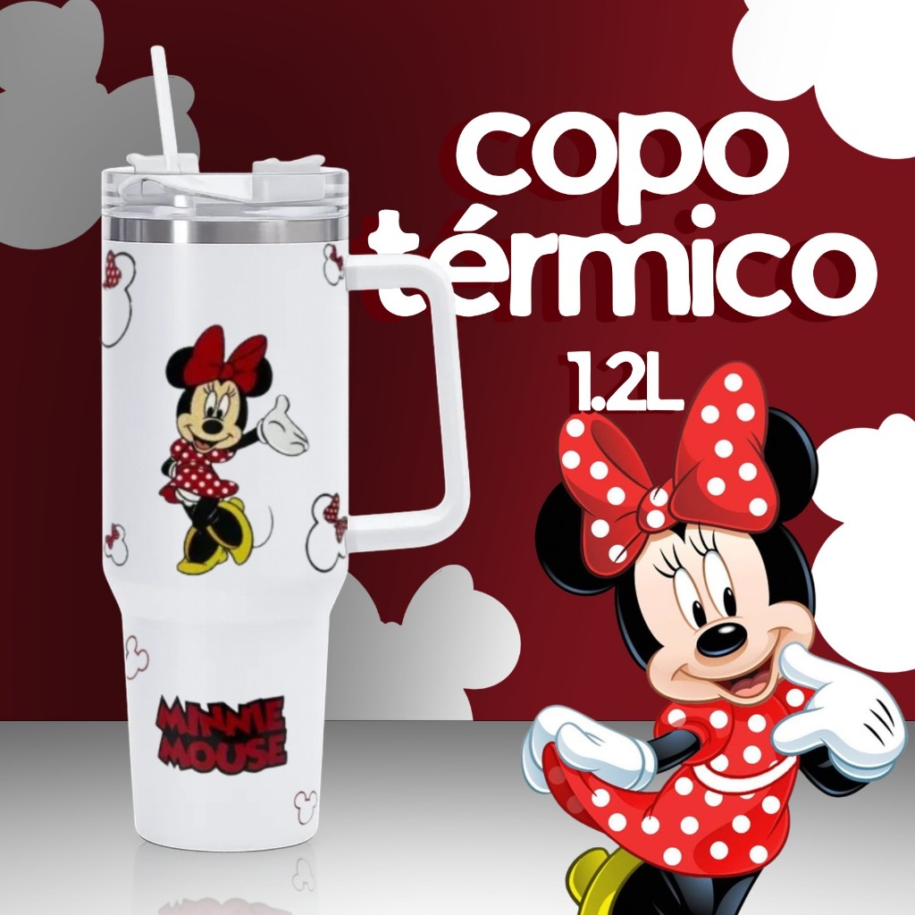 Copo Térmico Inóx Com Alça Canudo 1.2L Minnie DTFUV