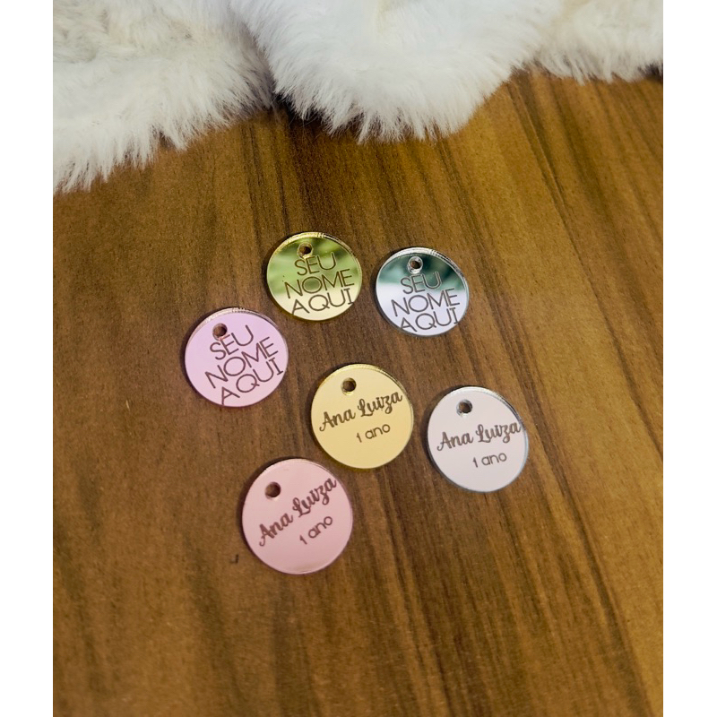 Tag personalizada luxo Acrílica Espelhada Personalizada 2cm – Rosa, Dourada ou Prata | Lembrancinha Personalizada em Oferta na Shopee