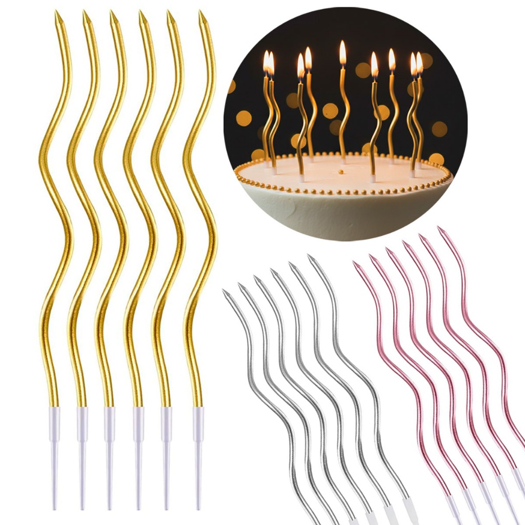 6 12 Vela Espiral Palito Aniversário Metalizada Bolo Ondulada Festas Decoração em Oferta na Shopee