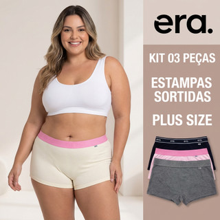 Kit 03 Cueca Feminina Plus Size Era - Calcinha Plus Size Box Boxer Feminina