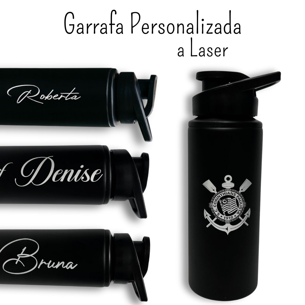 Garrafa Squeeze 600ml Alumínio Preta Personalizada Gravação a Laser