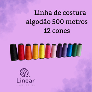 Kit 12 CONES Linha para Costura Reta de cores sortidas com 500 metros cada em Oferta na Shopee