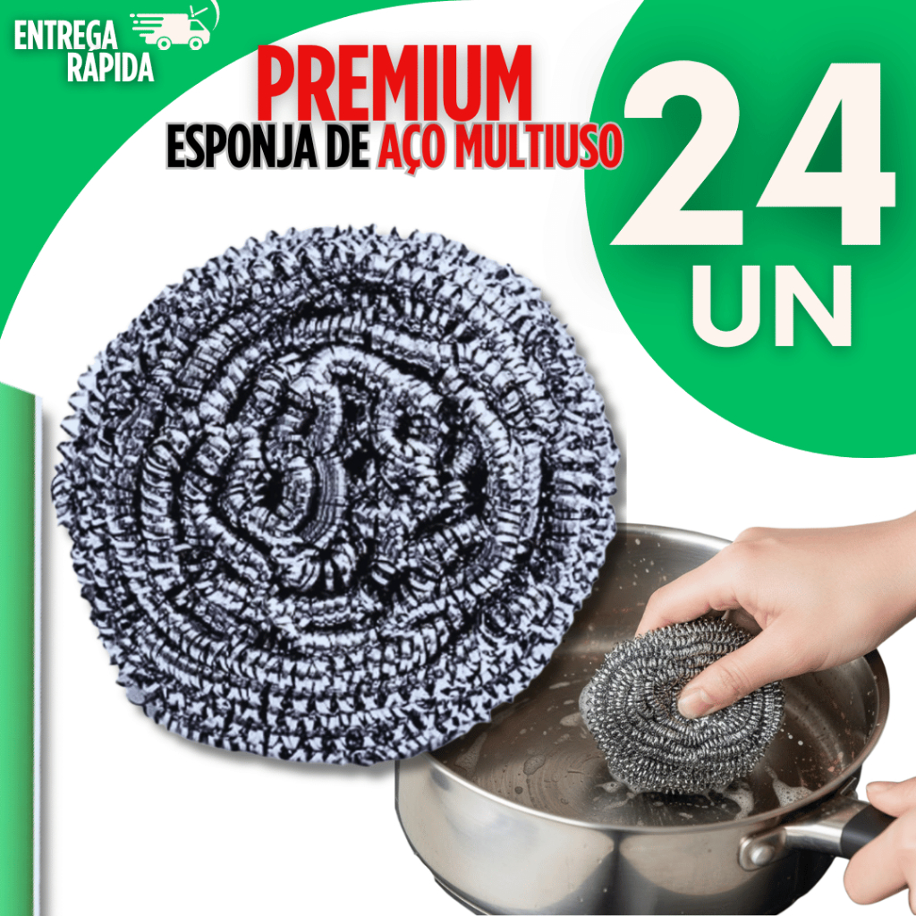Jogo 24 Esponja De Aço Inox Lava Louça Não Enferruja Limpeza Pesada Bucha Palha Aço Panela Cozinha