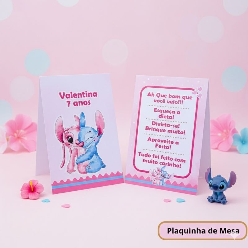 Kit Plaquinha Stitch e Angel - Centro de Mesa - Personalizados - Lembrancinha - Festa - Aniversário - Decoração