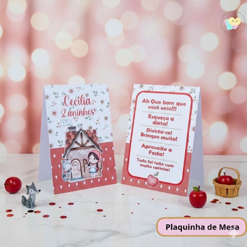 Kit Plaquinha de Agradecimento Chapeuzinho Vermelho - Centro de Mesa - Personalizados - Lembrancinha- Festa - Decoração