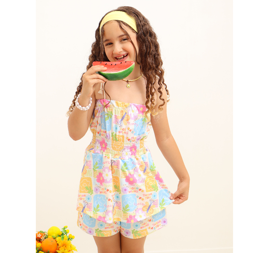 Macaquinho Infantil Menina Verão Estampado Short Saia 6 a 10 Anos