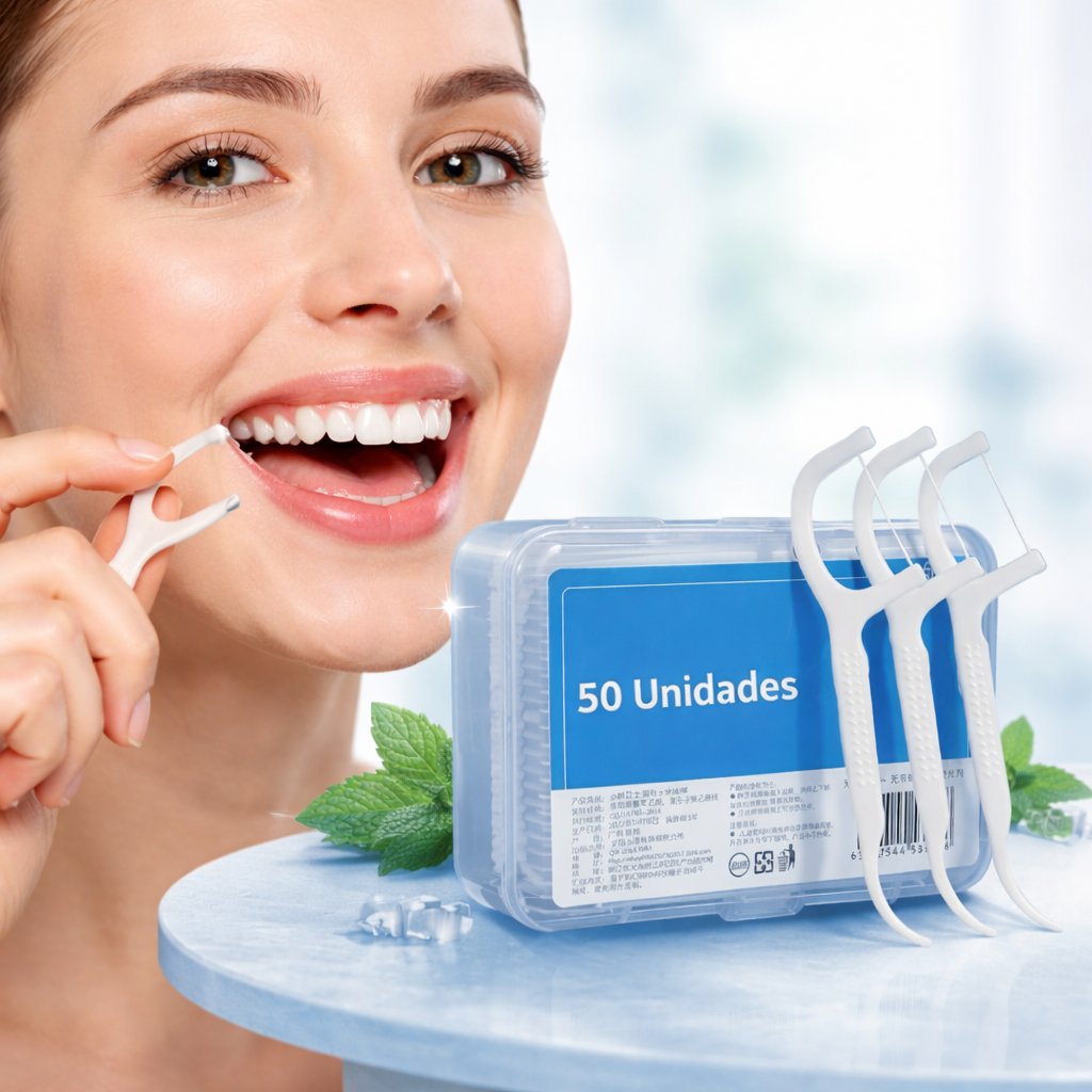 Fio Dental com Haste 50 100 150 200 Unidades Flosser Palito Dental Higiene Bucal Limpeza Profunda