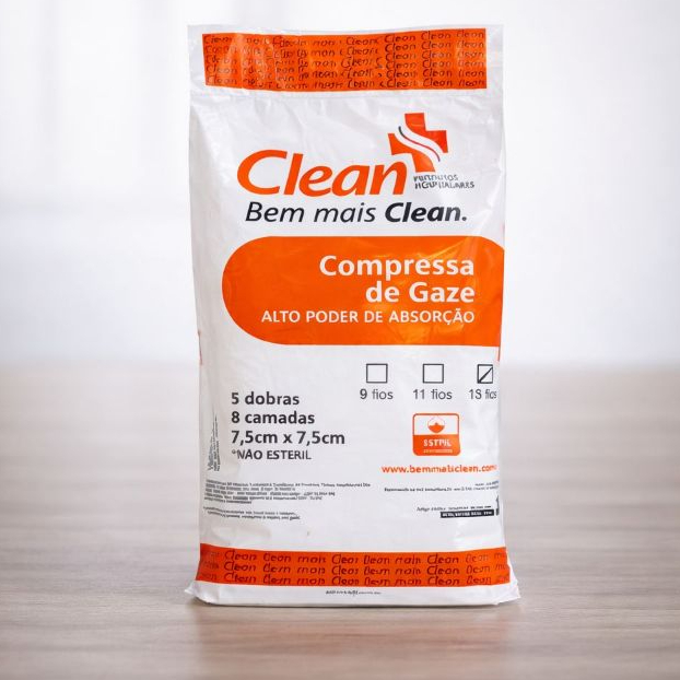1 Unidade de Gaze Clean Compressa 500un 13 Fios Pacote  - 7,5cm X 7,5