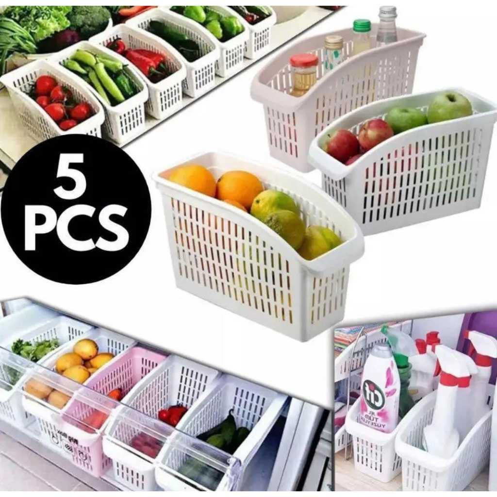 Kit 5 Pote Cesto Organizador De Geladeira Frutas Verduras Multiuso