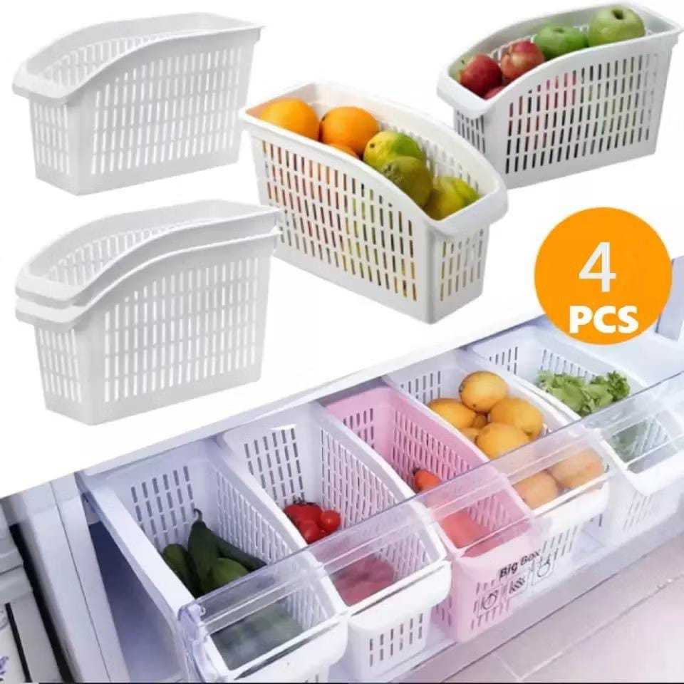 Kit 4 Pote Cesto Organizador De Geladeira Frutas Verduras Multiuso