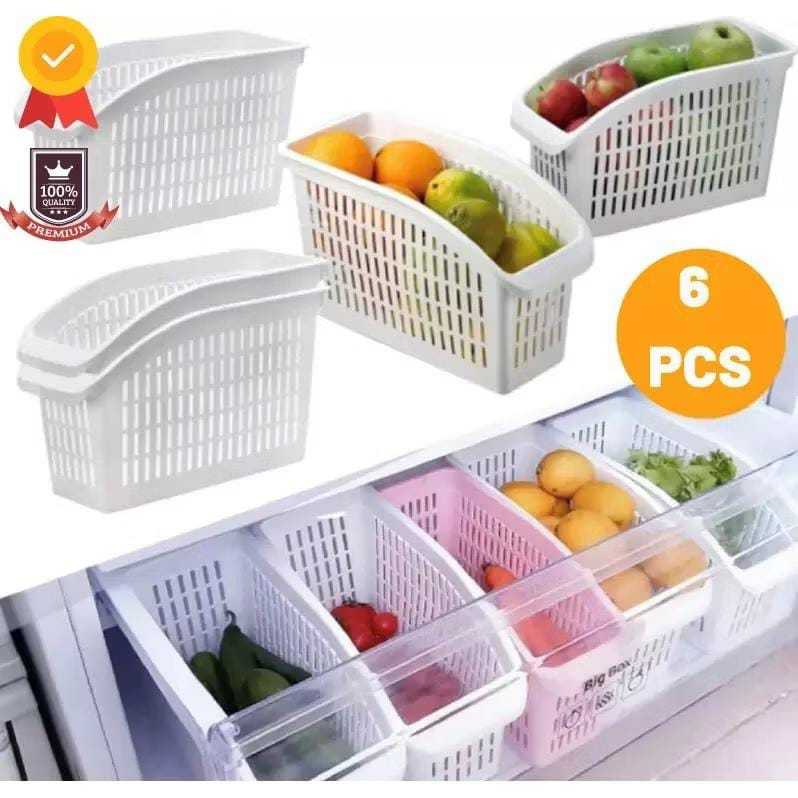 Kit 6 Pote Cesto Organizador De Geladeira Frutas Verduras Multiuso