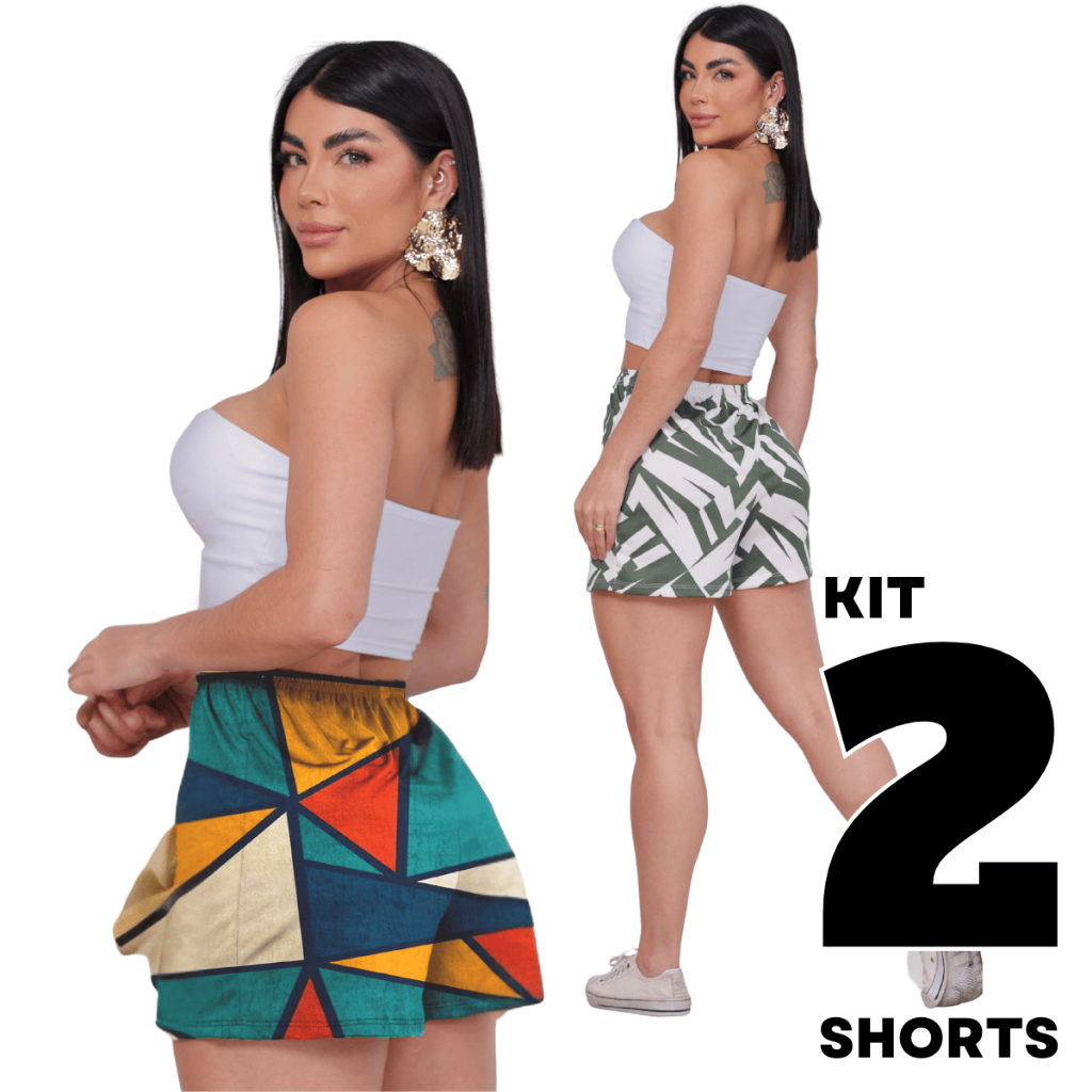 Kit 2 ao Kit 5 Shorts Estampados Feminino Curto Confortável Soltinho
