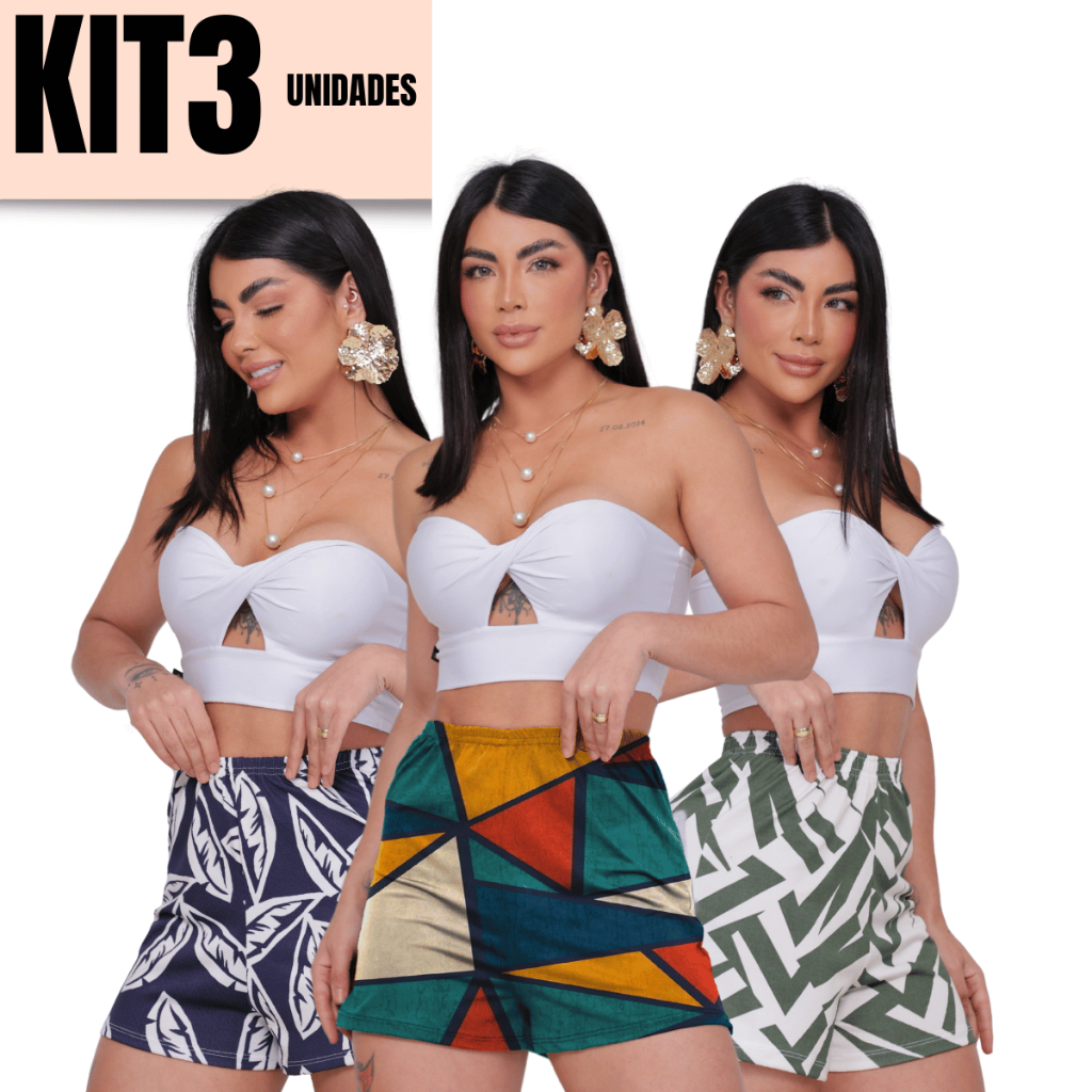 Kit 3 ao Kit 5 Short Academia Feminino Estampadas Dia Dia Soltinhas