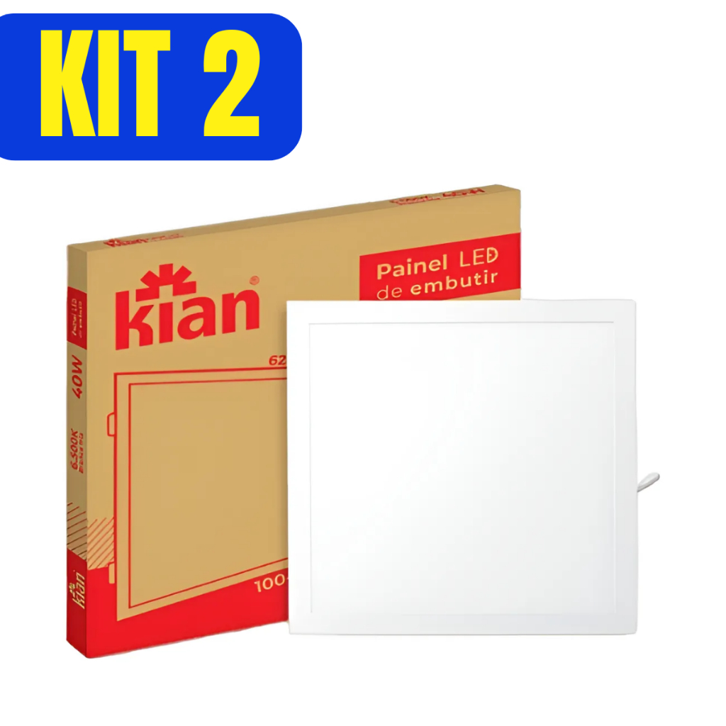 Kit 2 Plafon Painel Led 40W Luminaria Embutir Bivolt 127v 220v Caixa Alta Luz Branca Fria 6500k