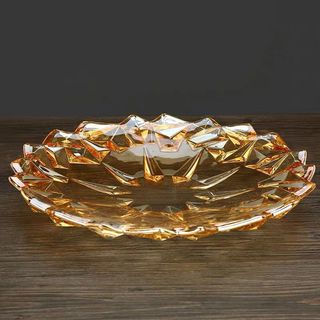 Fruteira de Cristal - Âmbar Redonda Baixa Decoração 34CM Centro de Mesa de Luxo Tigela de Vidro