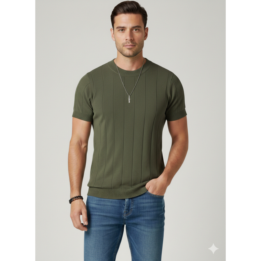 Camiseta Masculina Básica Canelada Manga Curta Tricot Modal em Oferta na Shopee