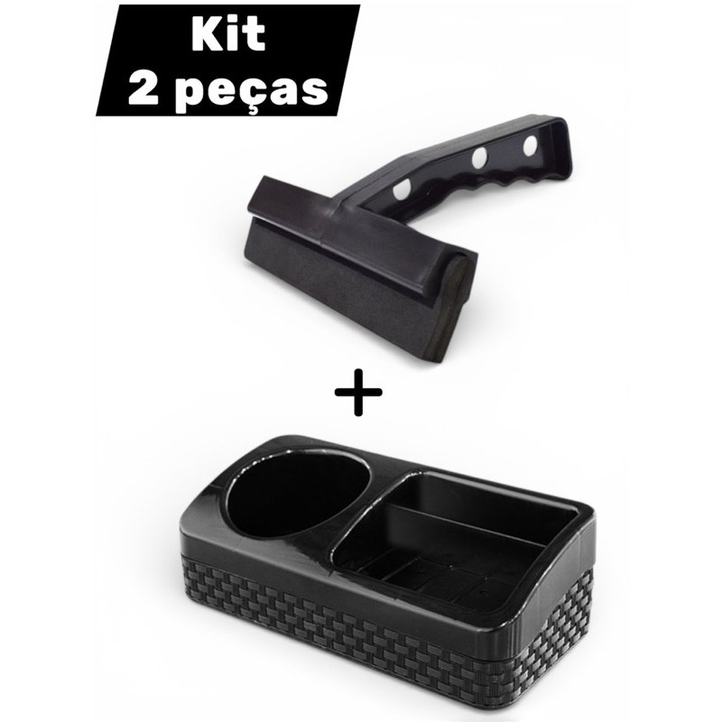 Kit Porta Detergente Sabão e Bucha 2 em 1 + Rodo de Pia Preto em Oferta na Shopee