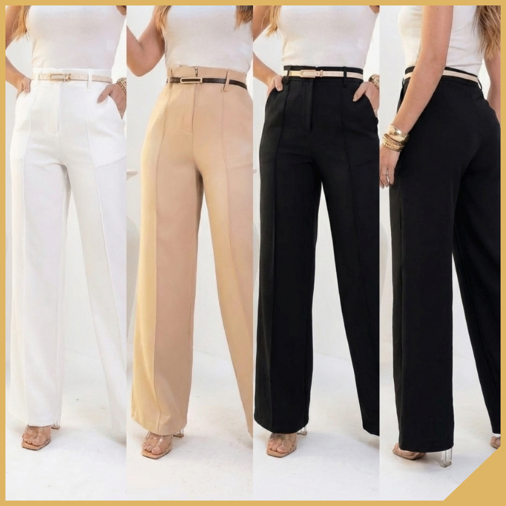 PROMOÇÃO Calça Social Feminina Pantalona Alfaiataria Premium Cintura Alta Com Bolso Faca Para o Dia