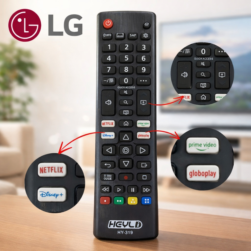 Controle remoto LG para TV SMART / netflix globoplay disney+ prime video / HY-319 em Oferta na Shopee