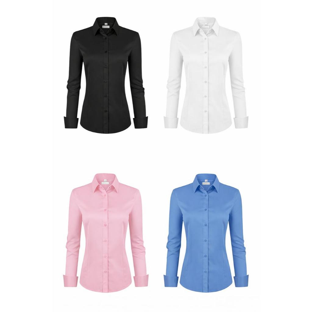 Camisa Social Feminina Algodão Manga Longa Elegante Confortável Trabalho Escritório Casual Chic