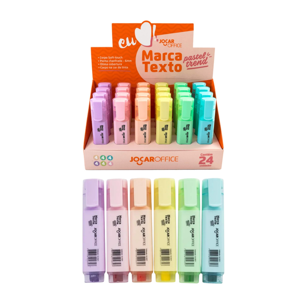 Caneta Marca Texto Cores Pastel Trend Display com 24 Unidades Jocar Office Leonora - 96138 em Oferta na Shopee