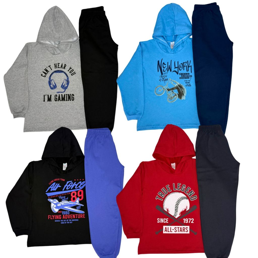 Kit Moletom Infantil Menino 6 Peças | 3 Conjunto Inverno Quentinho | Tamanho 1 ao 14