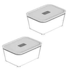 Kit 2 Potes De Vidro Organizador com Tampa para Micro-ondas Air Flyer Freezer 725ml E 370ml Ou Branco