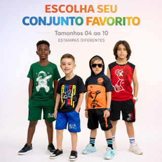 Conjuntos Infantil Menino Diversos Estiloso Verão Camiseta e Bermuda Juvenil Duas Peças Criança  Veste Do 04 aos 10 anos em Oferta na Shopee