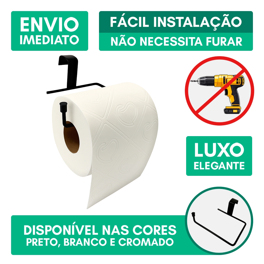 Suporte Porta Papel Higiênico Simples Caixa Acoplada Aramado Aço Preto Cromado Branco Resistente em Oferta na Shopee