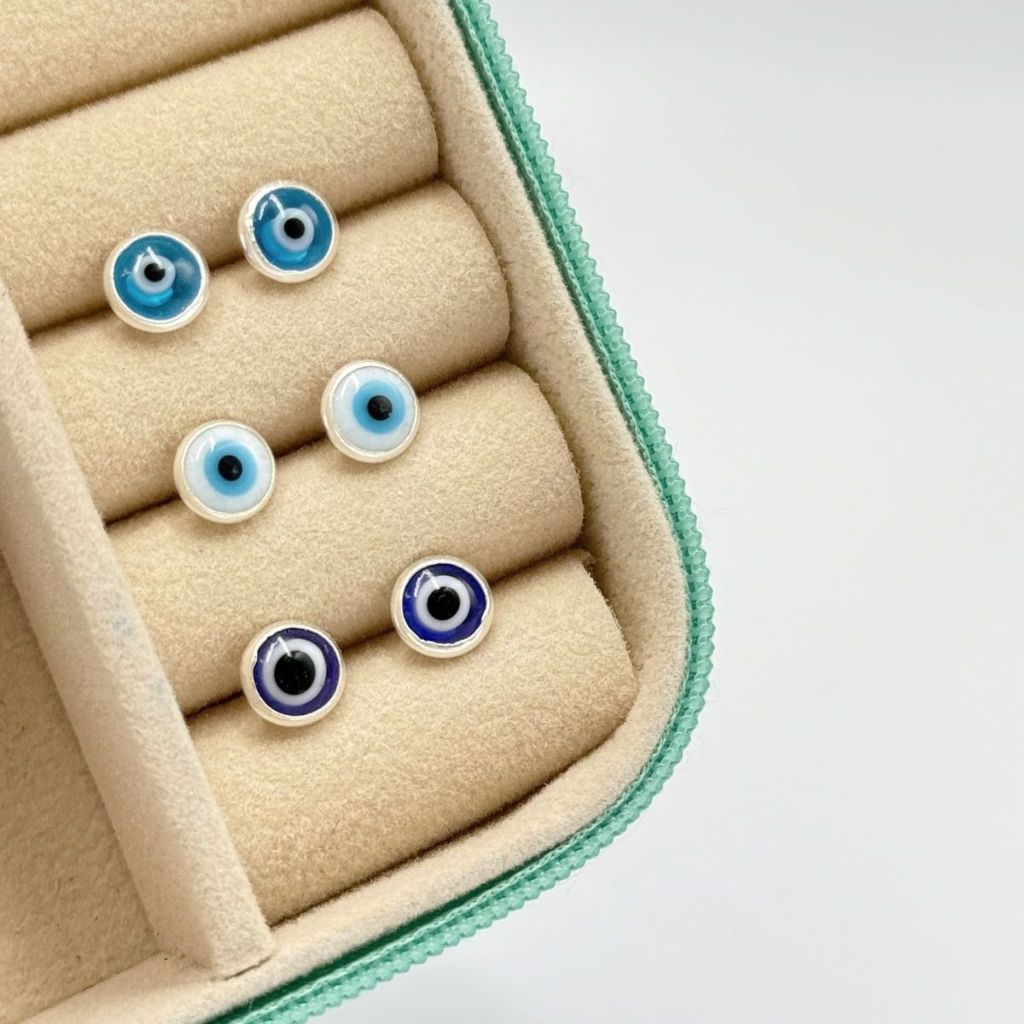 kit trio de brincos prata 925 olho grego