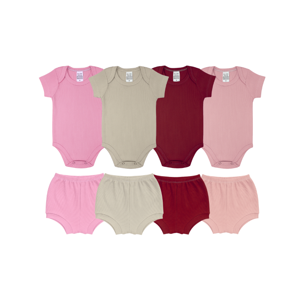 KIT 8 PEÇAS SORTIDAS FEMININAS INFANTIL - 4 CONJUNTOS BODY CANELADO (BODY + SHORTS) - PREMIUM MENINA